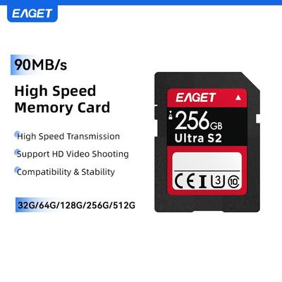 EAGET Card SD Card de memorie Card de mare viteză, clasa 10 UHS-I, 90 MB/s, acceptă filmări video HD, certificat CET, pentru camere și dispozitive digitale
