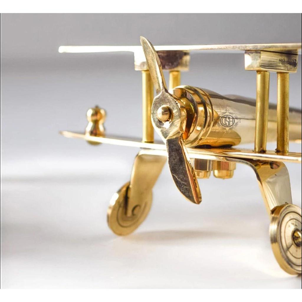 Brass Aeroplane Showpiece, Table Top Miniature Decorative Showpiece for Home Decor & Office Table,  Long, Gold