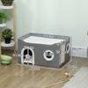 Cat Bed for Indoor Pets, Foldable Cat House with Fluffy Ball and Scratch Pad for Small and Medium Pets, Grey