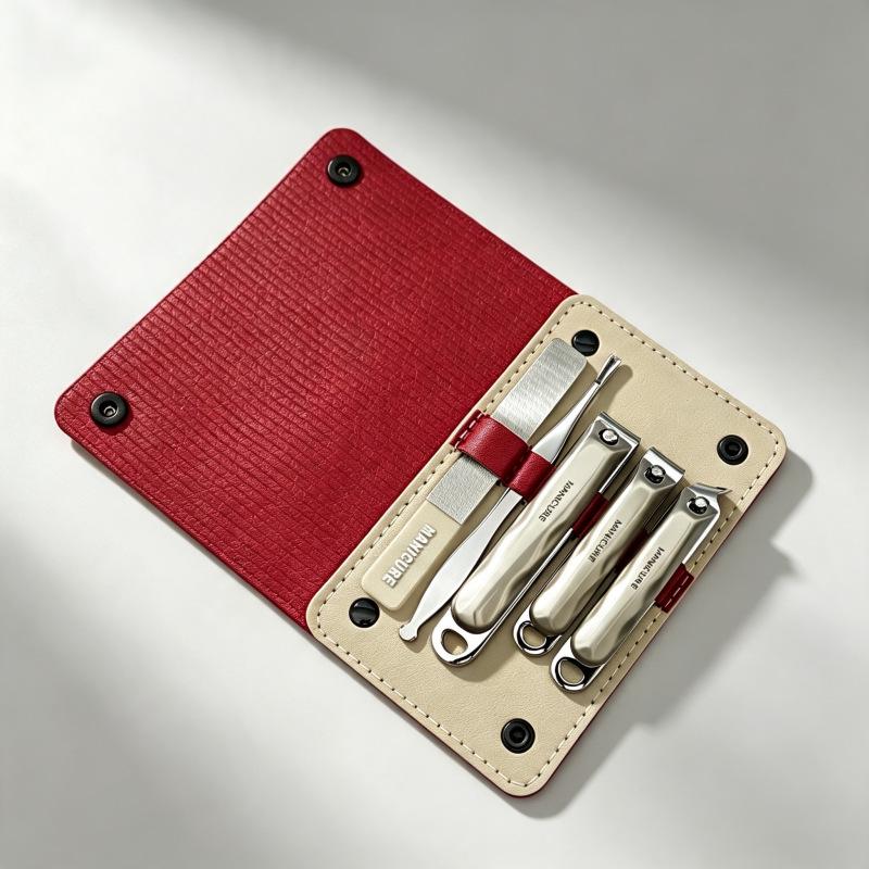Stainless Steel Manicure Set: Nail Clippers, Cuticle Pusher, Ear Pick, File.