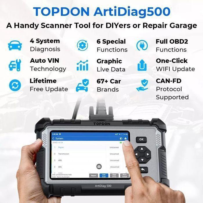BAZARLAND30.TOPDON ArtiDiag500 Car Diagnostic Tools OBD2 Scanner Engine/ABS/SRS/OBD2 Code Reader Update .