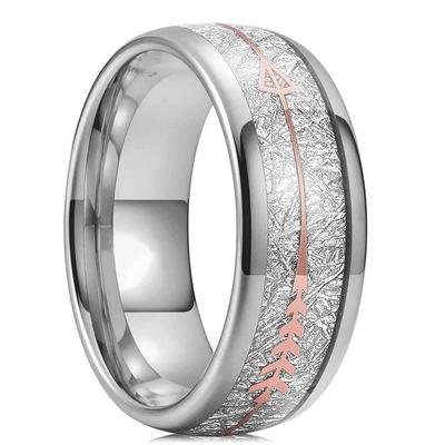 Fashion 8mm Copper Color Stainless Steel Rings For Men Women Meteorite Inlaid Arrow Rings Men Wedding Engagement Jewelry Gifts