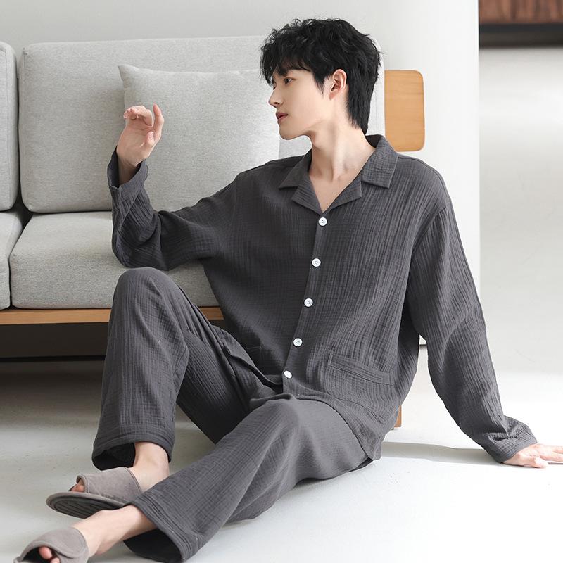 Large size couple pajamas autumn 1011 new spring and autumn cotton double-layer gauze long-sleeved trousers loungewear set