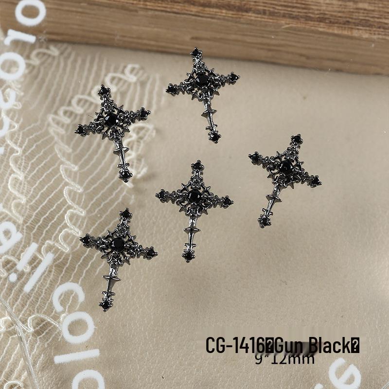 Luxury Zirconia Rhinestone Cross Nail Art Decorations - Dark Retro Style Press-on Nails