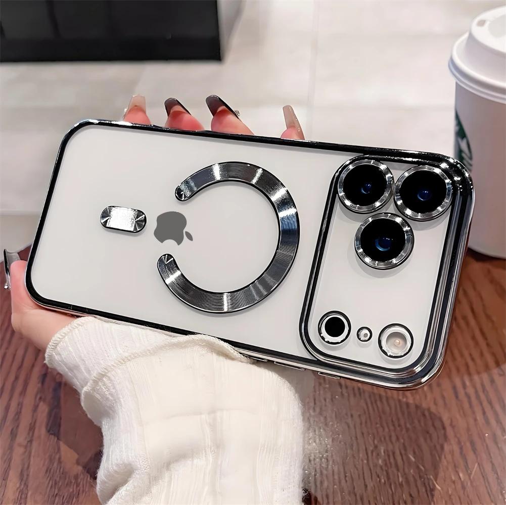 Luxus Galvanisiert Stoßfest Silikon Magnetisch Hülle Für iPhone 17 16 15 14 13 12 11 Pro Max Für Magsafe Kabelloses Laden Klare Hülle