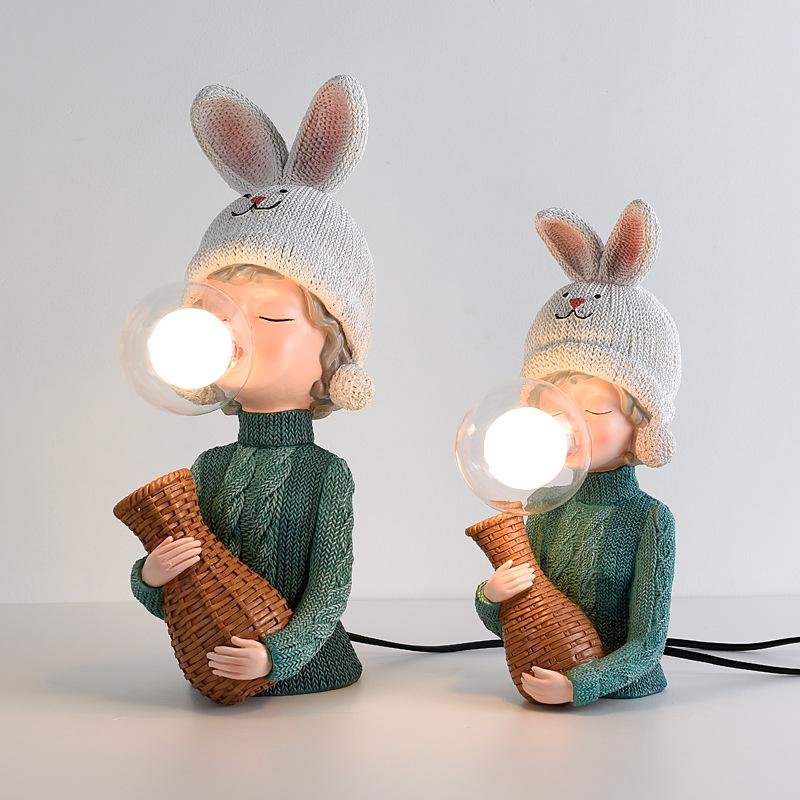 Nordic Luxury Human Statue Sculpture Decoration Table Lamp Hat Girl Decor Figurine Art Resin Table