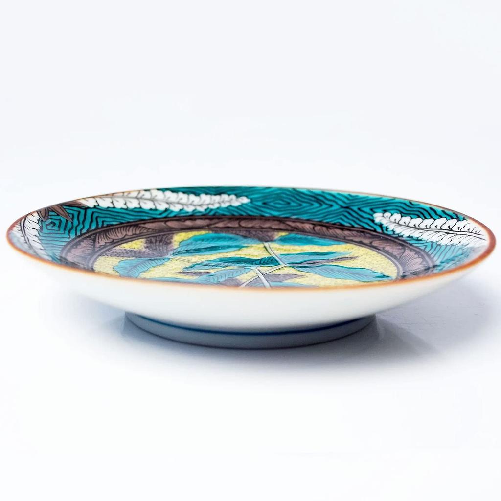 Waza no Kura Stilvolle Kutani-Keramik kleine alte Kutani Glyzinien- und Blumenmuster kleine Servierplatte Marke Japanisch - Teller, Meisterwerke, Teller, blau glasiert