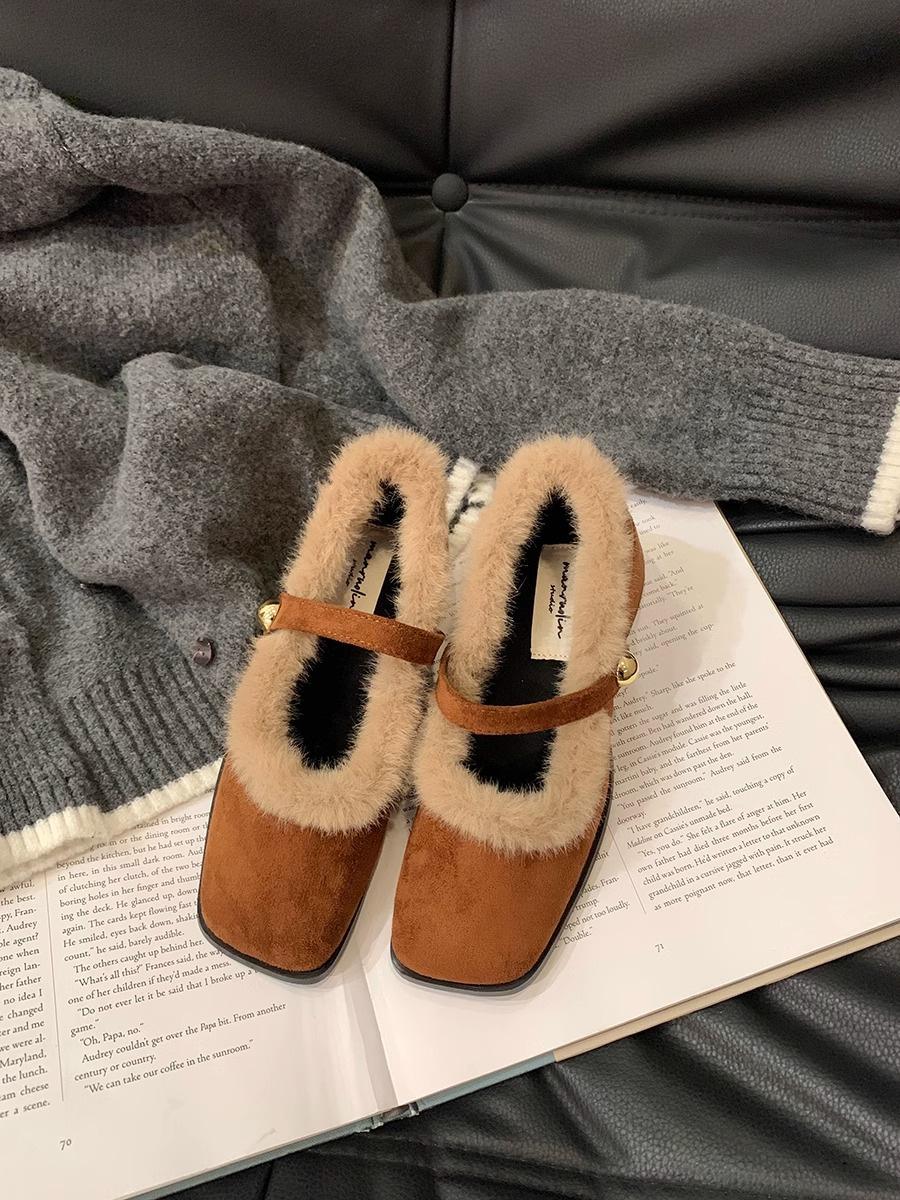 

Xiaoxiangfeng high-heeled fluffy shoes women s winter wear bridesmaid shoes Mary Jane shoes autumn and winter velvet single shoes new high heels 39