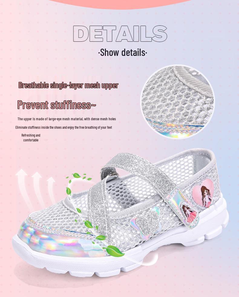 Mesh Girls' Summer Sneakers - Hollow, Breathable, Trendy Princess Shoes for Little Girls