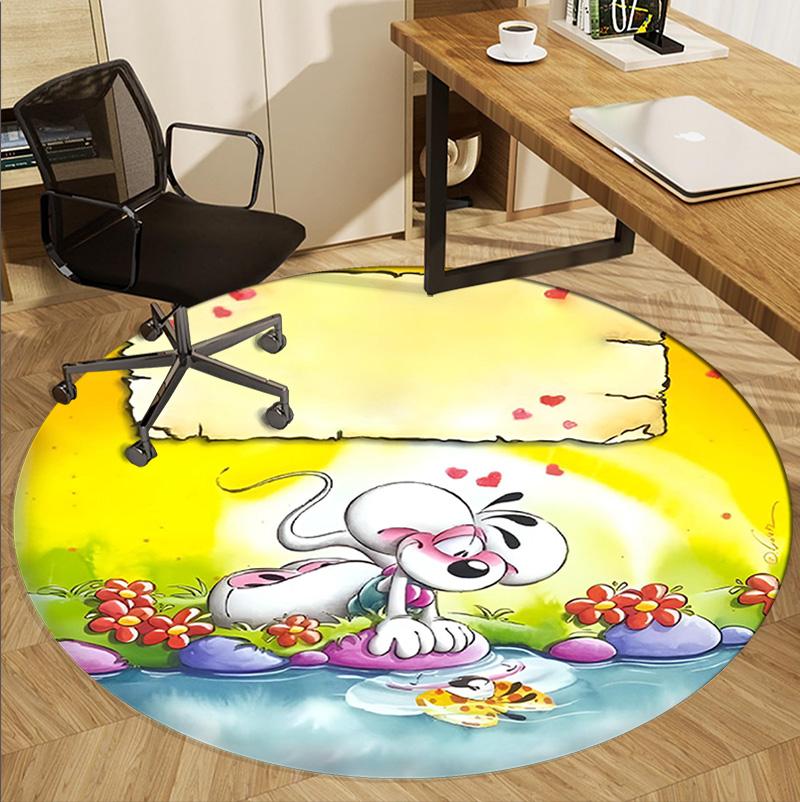 Diddl Pattern Round Rug, Indoor/Outdoor Mat, for Picnic, Gameroom, Bedroom, Office, Living Room, Home Decor Carpet, Birthday Gift
