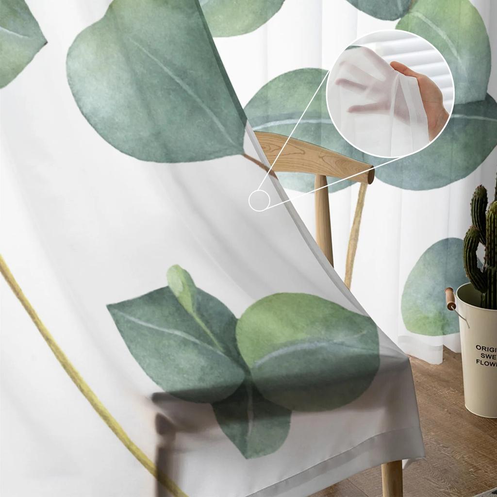 Watercolor Leaves Art Sheer Curtains for Bedroom Living Room Voile Window Curtains Tulle Curtains for Kids Room