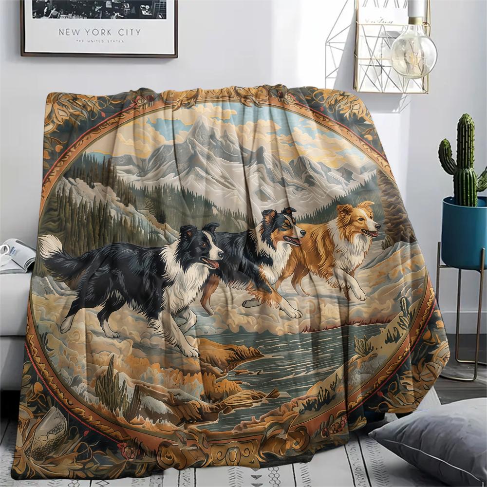 Vintage Animal Frame Print Flannel Blanket,High Quality Comfortable for All Seasons,Home Decor,Warmth and Comfort,Perfect for Christmas Gifts