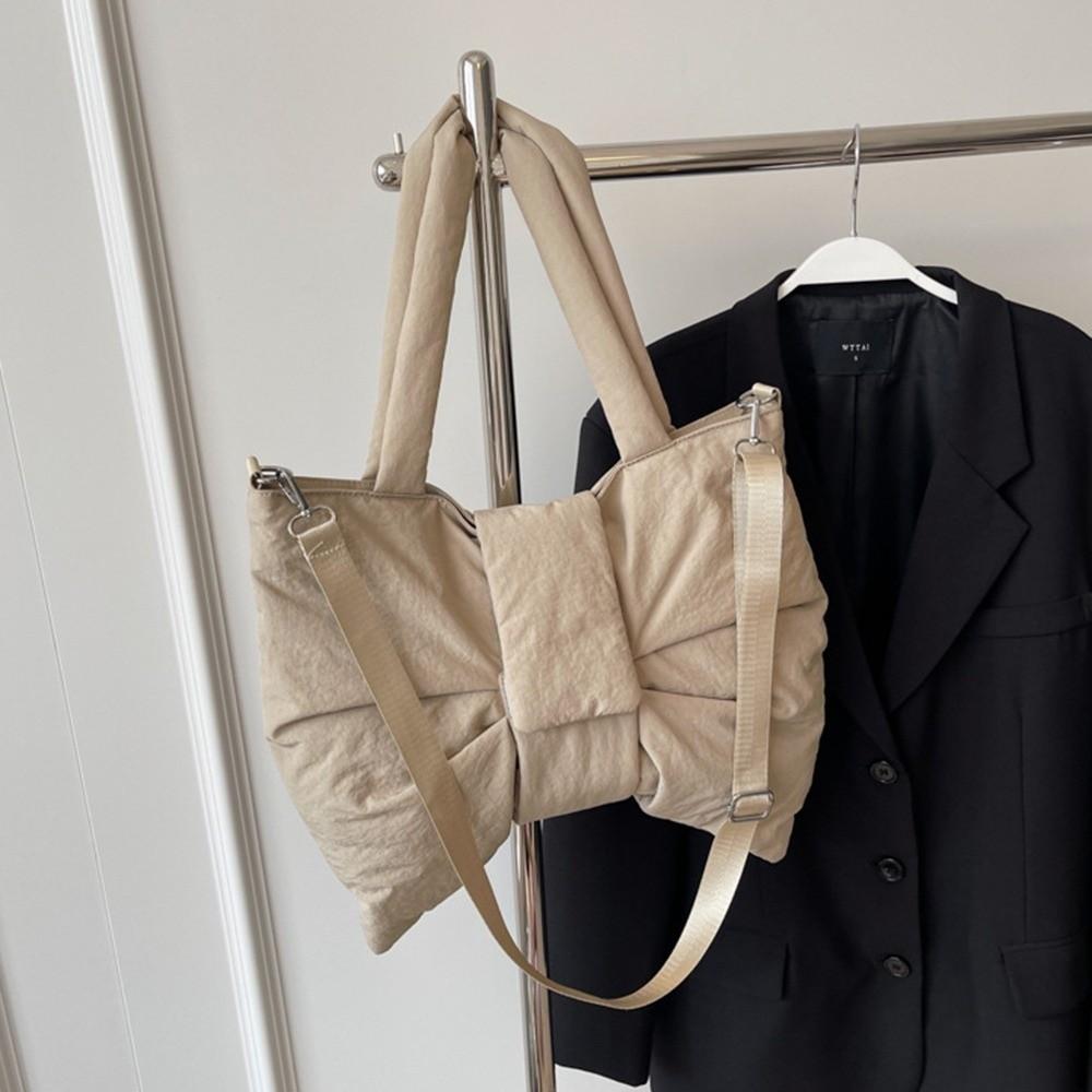 Large Capacity Ruched Bowknot Shoulder Bag Cotton Padded Crossbody Bags  Students