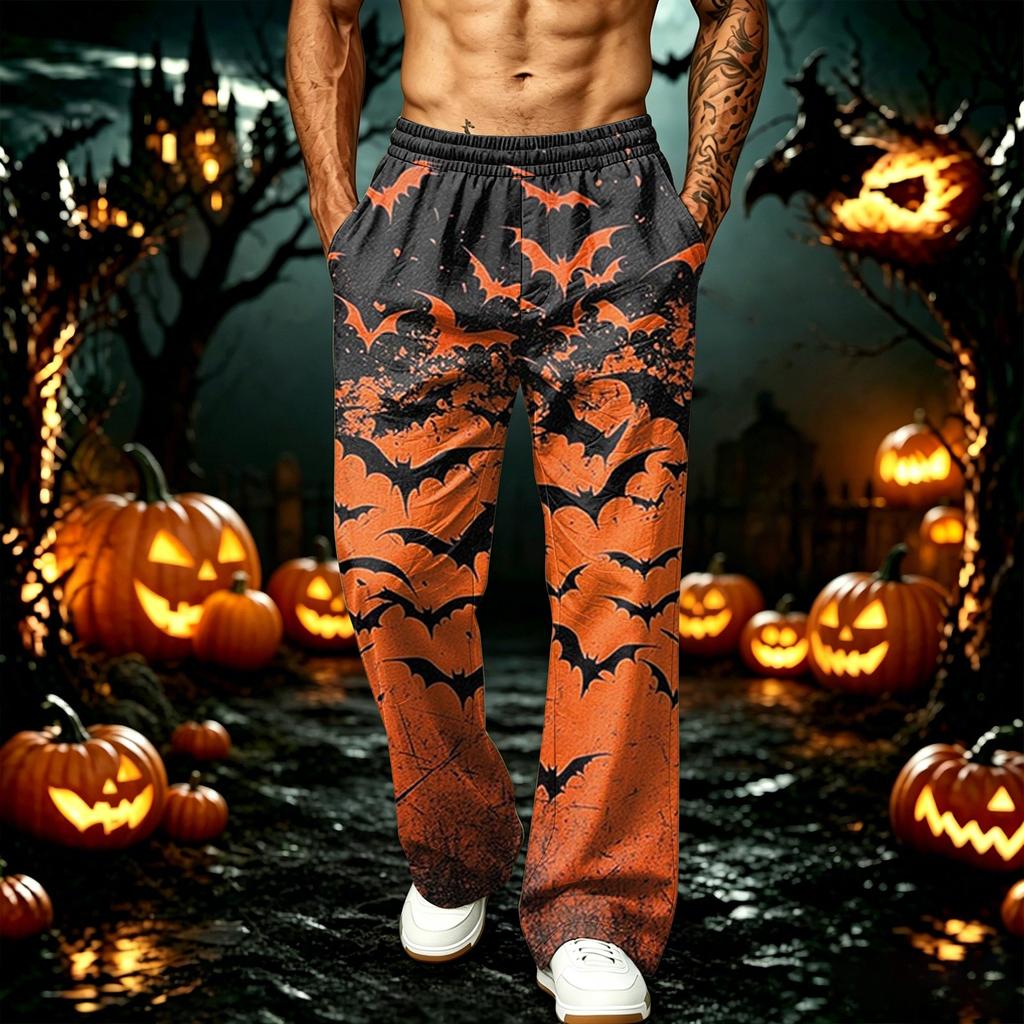 Men's Loose Fit Wide Leg Joggers with Pockets - Printed Casual Sweatpants for Sports and Daily Wear