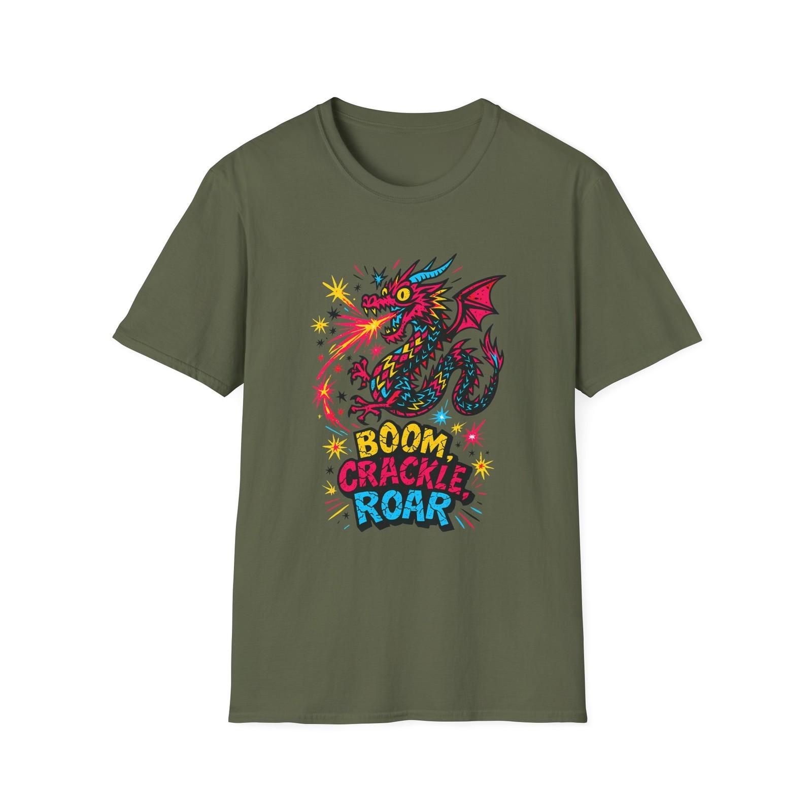 Unisex Softstyle T-Shirt Mens Womens Tees Top Firework Dragon Neon Sparks Surreal Fantasy Creature L