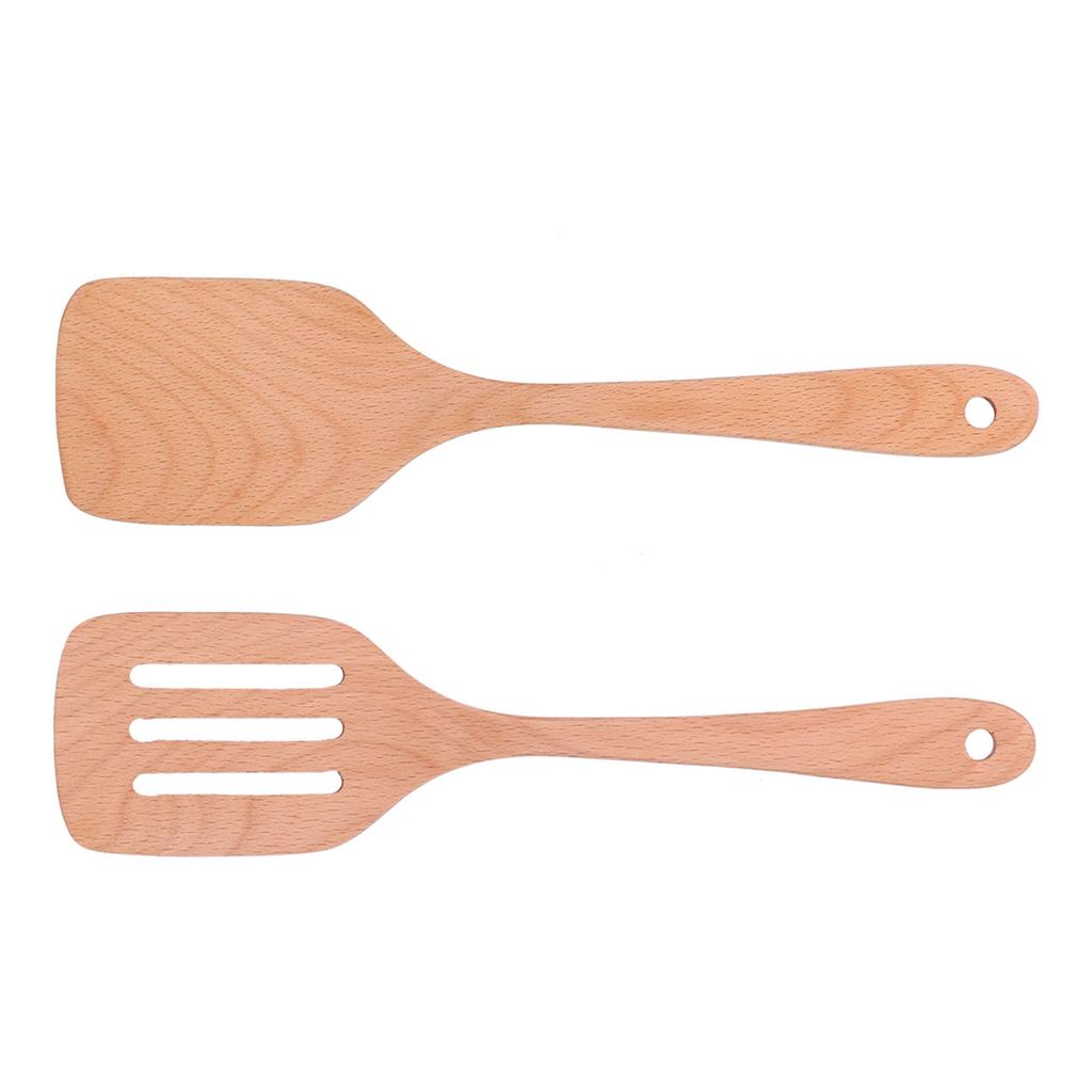 2 Adet Mutfak Çevirici Spatula Seti Ahşap Çevre Dostu Yüksek Sıcaklığa Dayanıklı Non