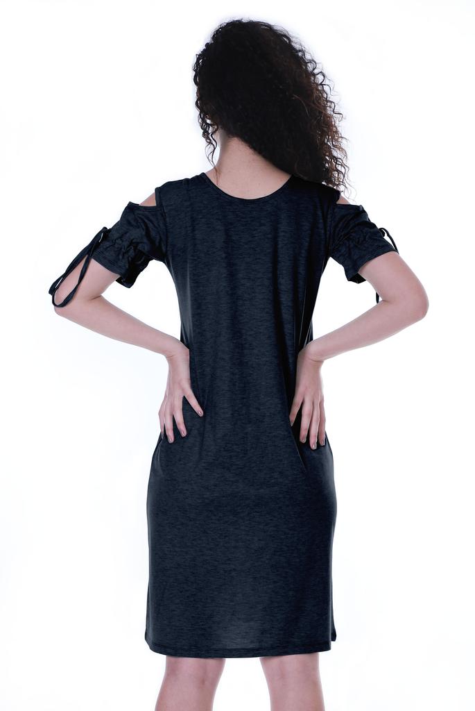 Moomaya Cold Shoulder T-shirt Dress Round Neck Casual Knee Length Summer Dresses For