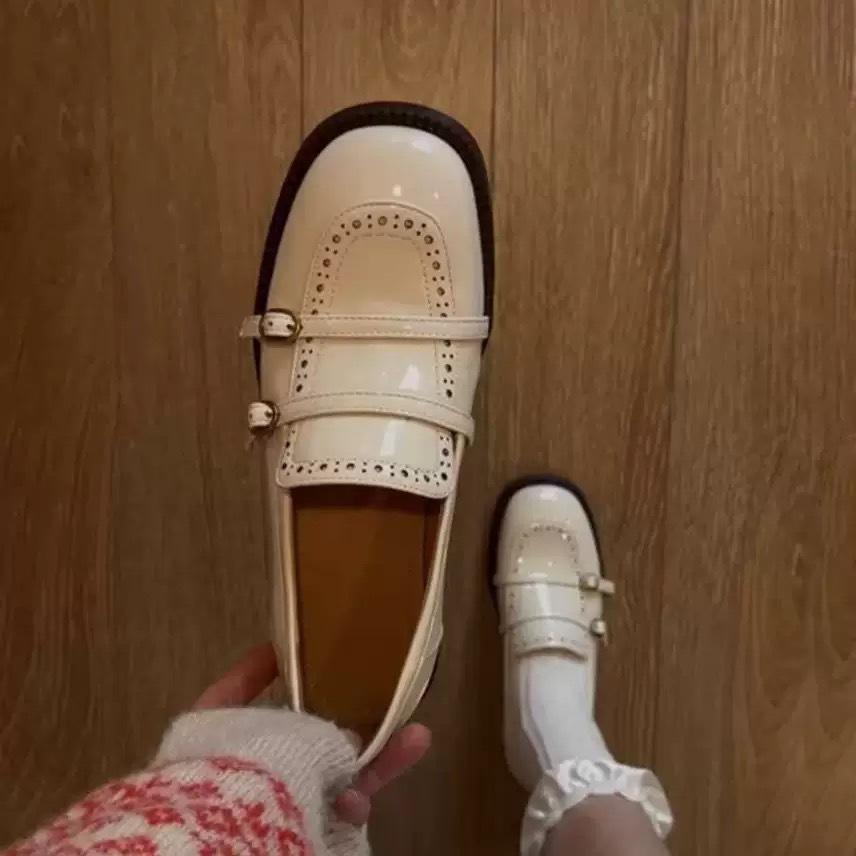 

Овчина~ Французский британский стиль кожаная платформа маленькие кожаные туфли женские лоферы на одной педали круглый носок с юбкой jk одинарные туфли 40