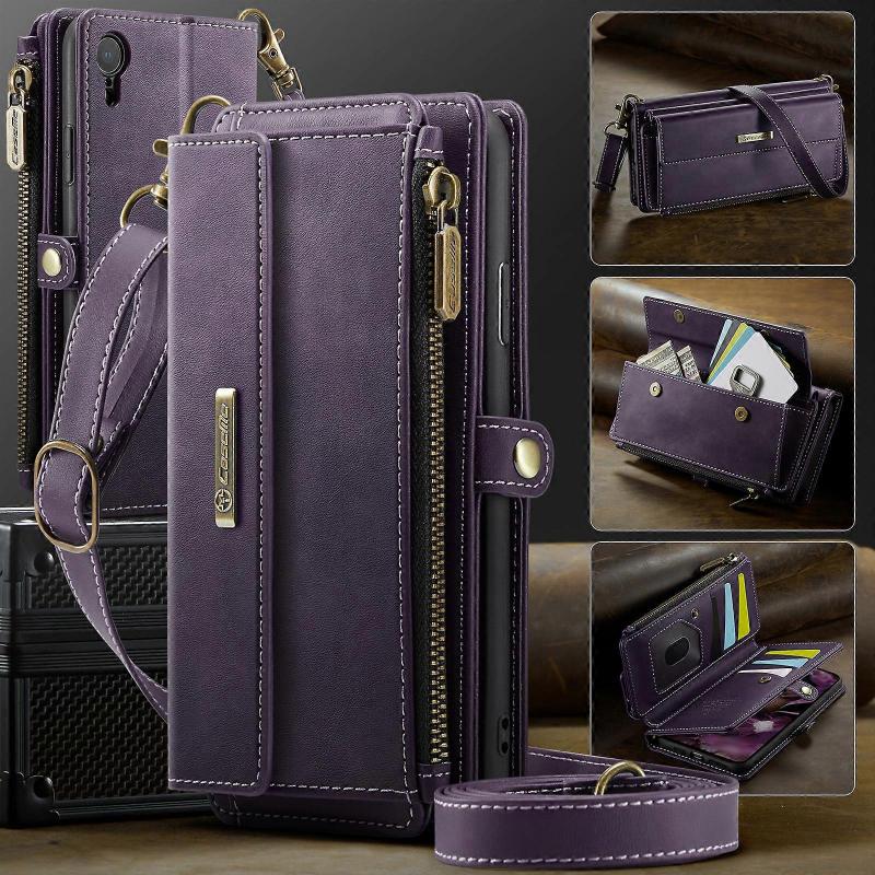 Compatible For iPhone XR 6.1 Inch Case CASEME C39 RFID Zipper Wallet Stand Leather Cover with Strap