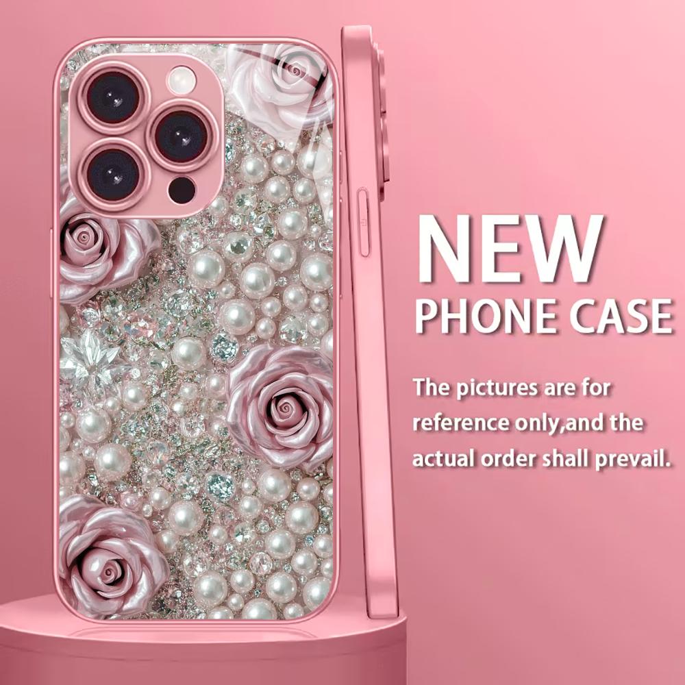 Pearls and Flowers Phone Case High-end Phone Case Electroplated Glass TPU PhoneCase for iPhone 17 16 15 14 13 12 11pm Pro Plus