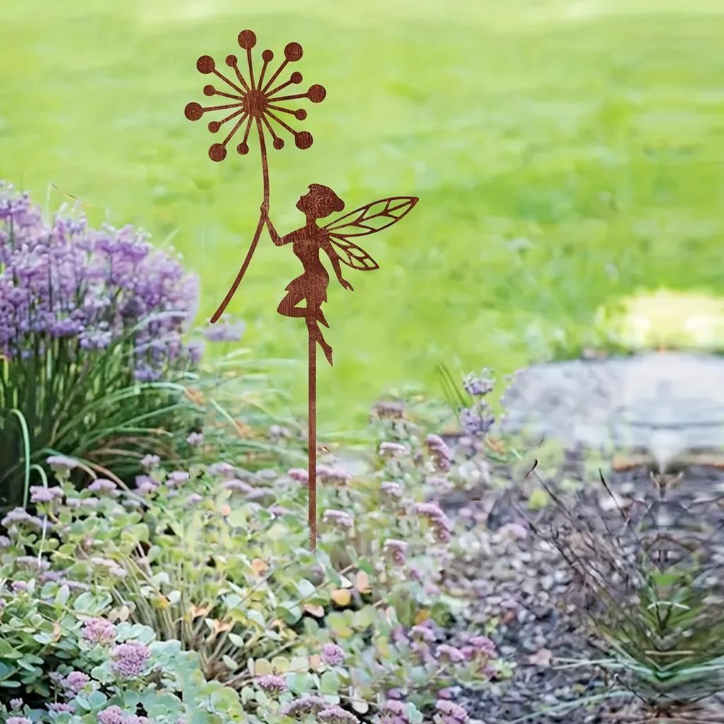 1Pc Iron Garden Decoration Ground Plug with Charming Fairy and Fl Terrace Decoration