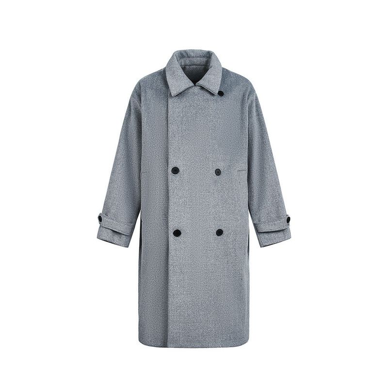 Cabbage Coke American Retro Heavy-Duty Silhouette Double-Breasted Adjustable Strap Thick Twill High-End Woolen Coat for Men