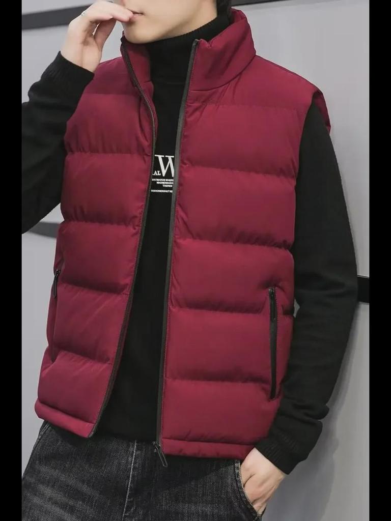 Men's Sleeveless Stand Collar Warm Cotton Waistcoat for Autumn/Winter