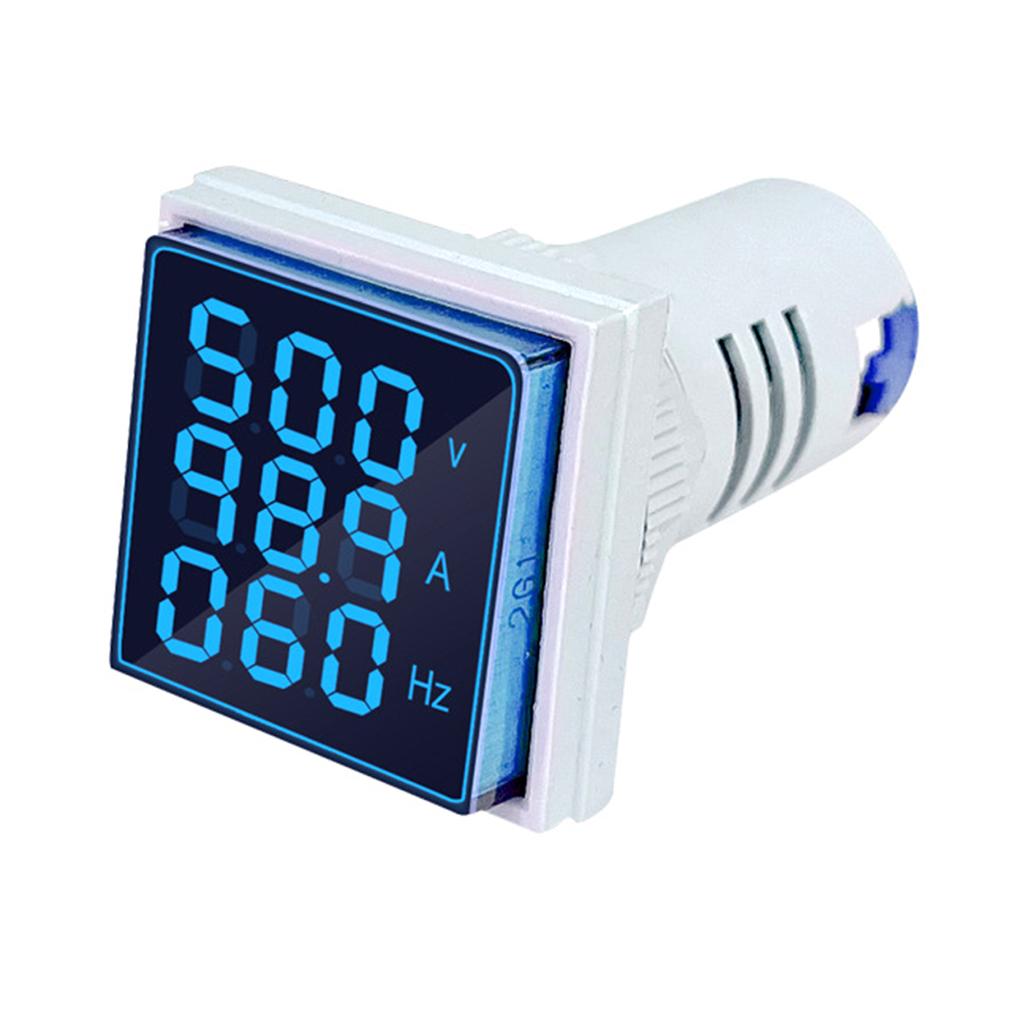 ThreeDigit Display AC Current Voltage Frequency 3in1 Indicator 22mm Square Head LED