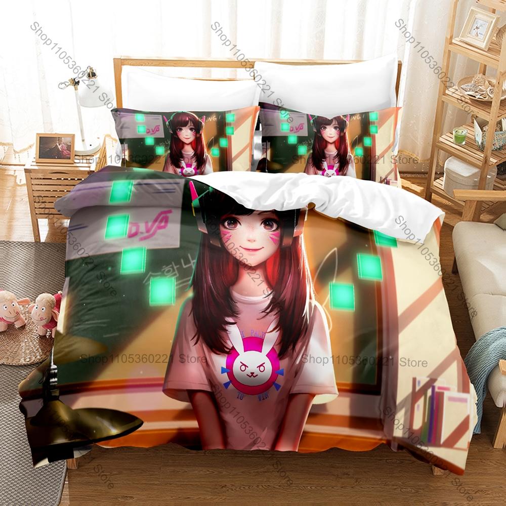 Overwatch Duvet Cover + 2 Pillowcases, Popular Game Print Bedding Set Soft Fabric for Gamers Bedroom Decor & Gift