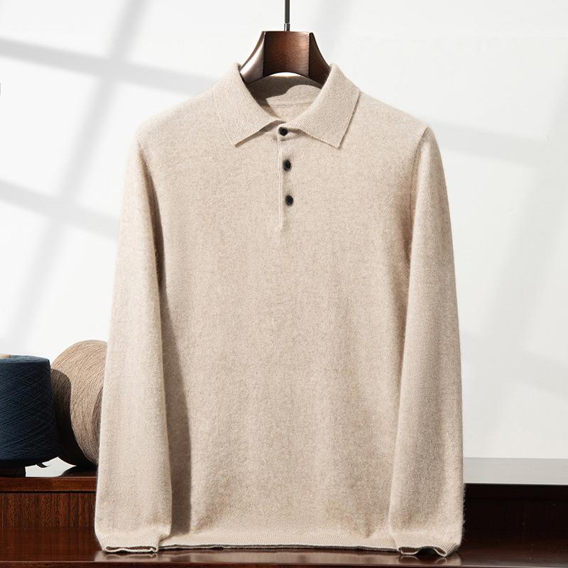 Men's Cashmere Polo Collar Sweater - Loose Fit, Long Sleeve Knitwear for Autumn & Winter