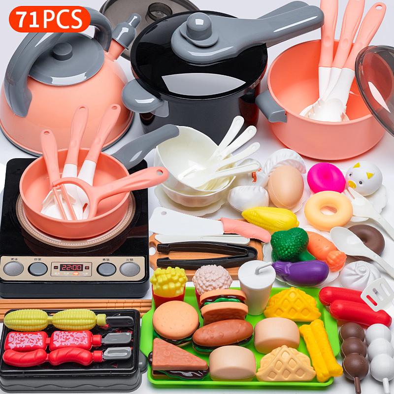 Non-Toxic Cooking Toys Pink Kitchen Toy Set Children Toys Cut Fruit Vegetable Pizza Pretend Play Simulation Early Education Toys For Kids