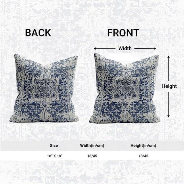 Boho Cushion Covers 18x18 Set of 2 Blue Throw Cushion Covers Outdoor Decorative Linen Cushion Covers for Couch Bed Sofa Cushion Boho Pillowcases