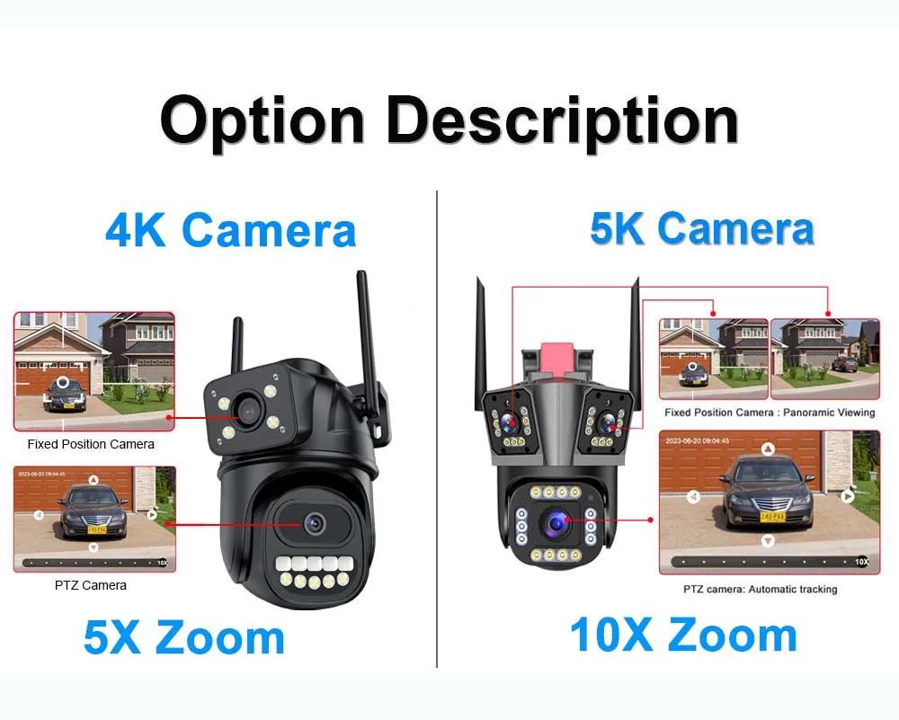 5K 12MP WiFi Camera Wireless Outdoor 10X Zoom Three Lens Security Protection Surveillance Cameras Auto Tracking P2P CCTV PTZ Cam