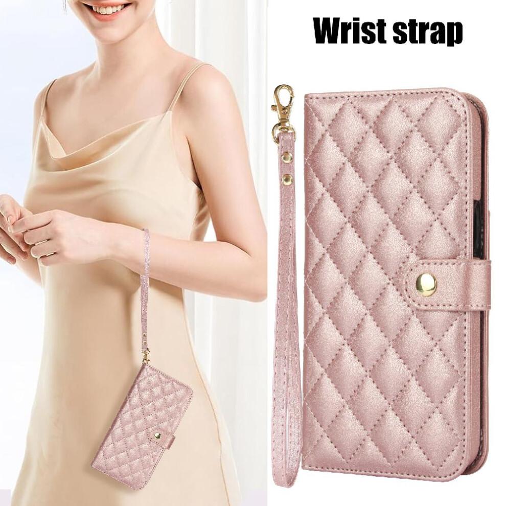 (Pink) Case for iphone 15 Pro Max Premium Protection Crossbody Style with 5 Card Slots Leather Wallet Case Anti Theft Brush Stand Function