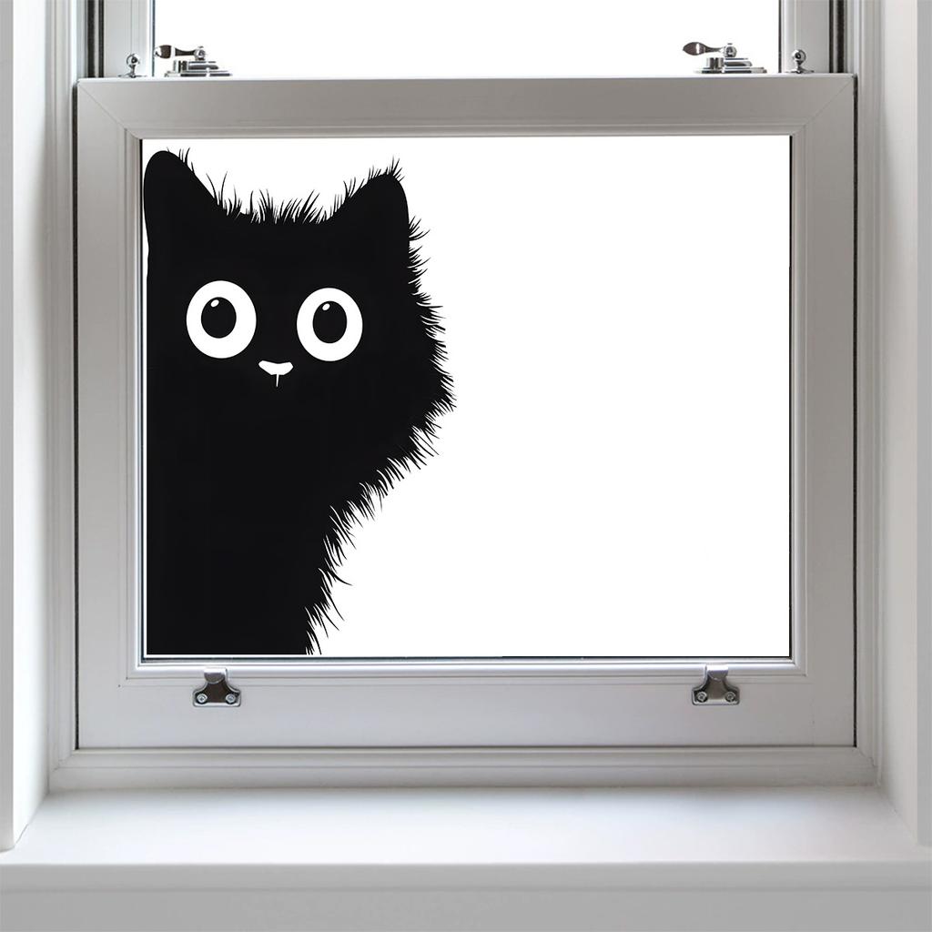 Black Cat Peeking Out Fully Transparent Double Sided Visible Static Cling Glass Sticker Home Decor