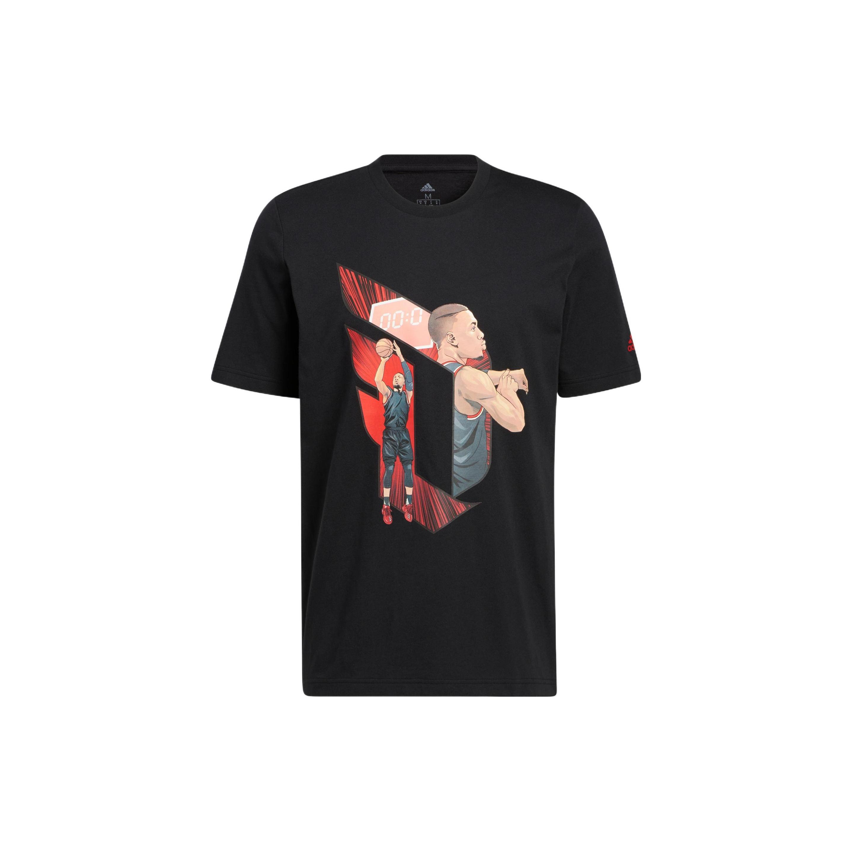 adidas Dame Casual Basketball Cartoon Character Sports Round Neck Breathable Short Sleeve Black Men s HS4322 M