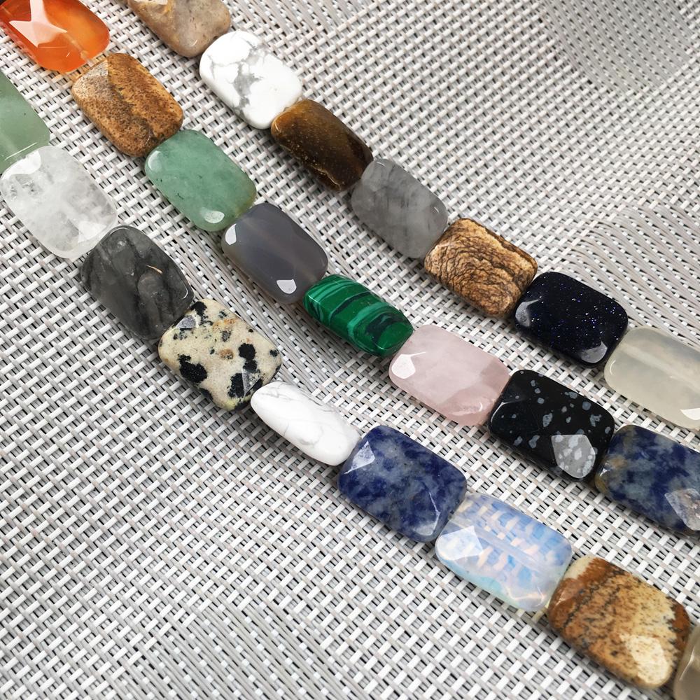 1 Strang facettierte Natursteinperlen, 12 × 16 mm, rechteckige Rosenquarz-Opal-Edelsteine, lose Abstandsperlen zur Schmuckherstellung, DIY-Zubehör, Zubehör, 20 cm