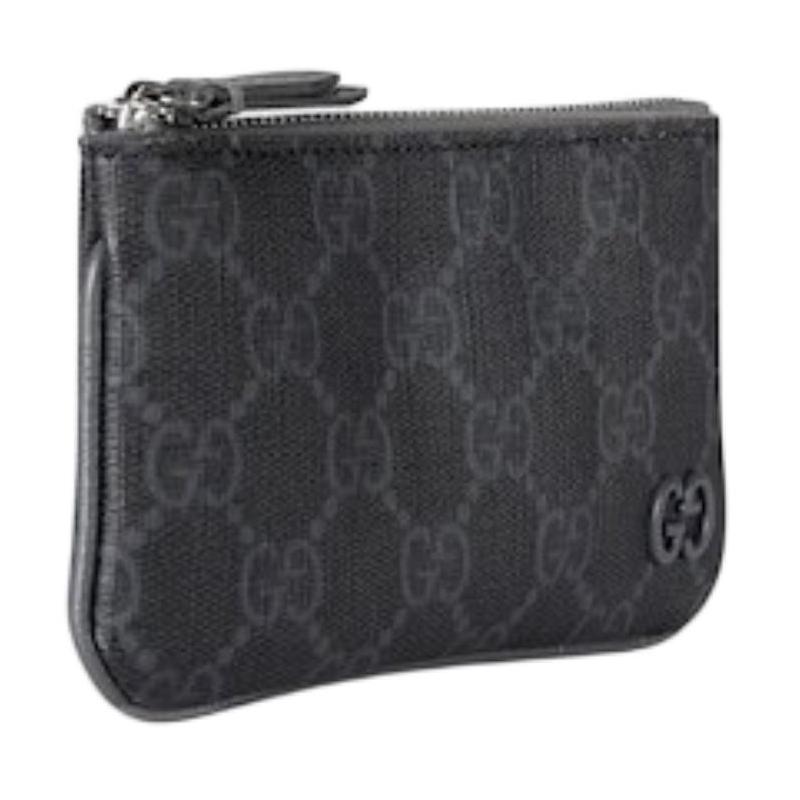 Gucci Classic GG logo zipper closure, canvas key bag canvas bag, same style for men and women, gray