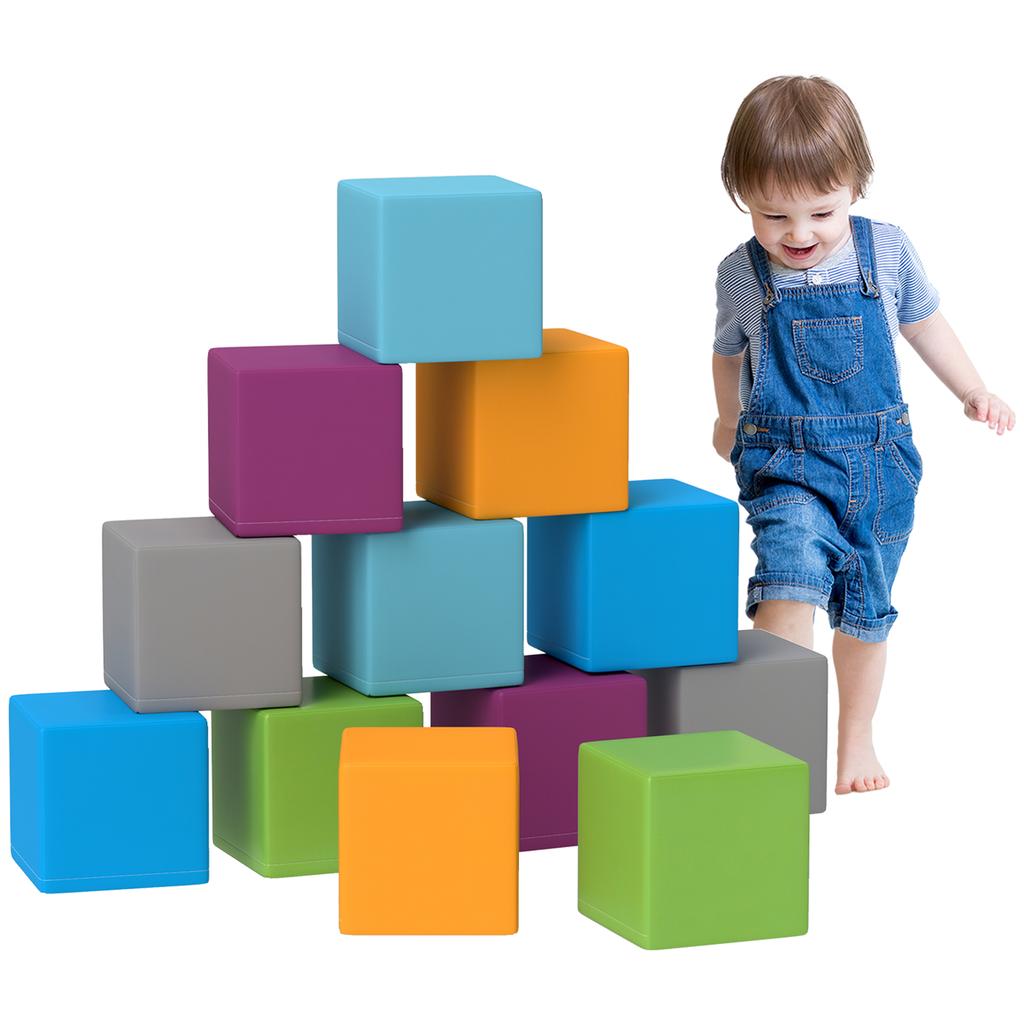 12 PCs Soft Play Blocks, Soft Foam Toy, Building and Stacking Blocks for Kids, Multi-colour