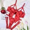 Hollow Out Underwear Three Piece Set Bow Women Lingerie Set Comfortable Satin Silk Bra Suit  Home
