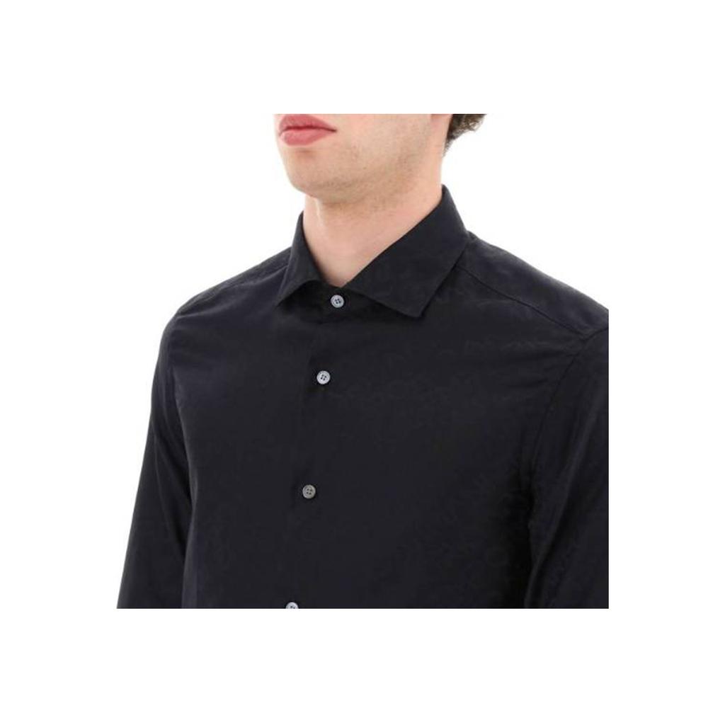 Emporio Armani Solid Color Button-Down Long Sleeve Shirt Men Shirts Midnight-Blue 3R1C86-1K0DZ-F9B5