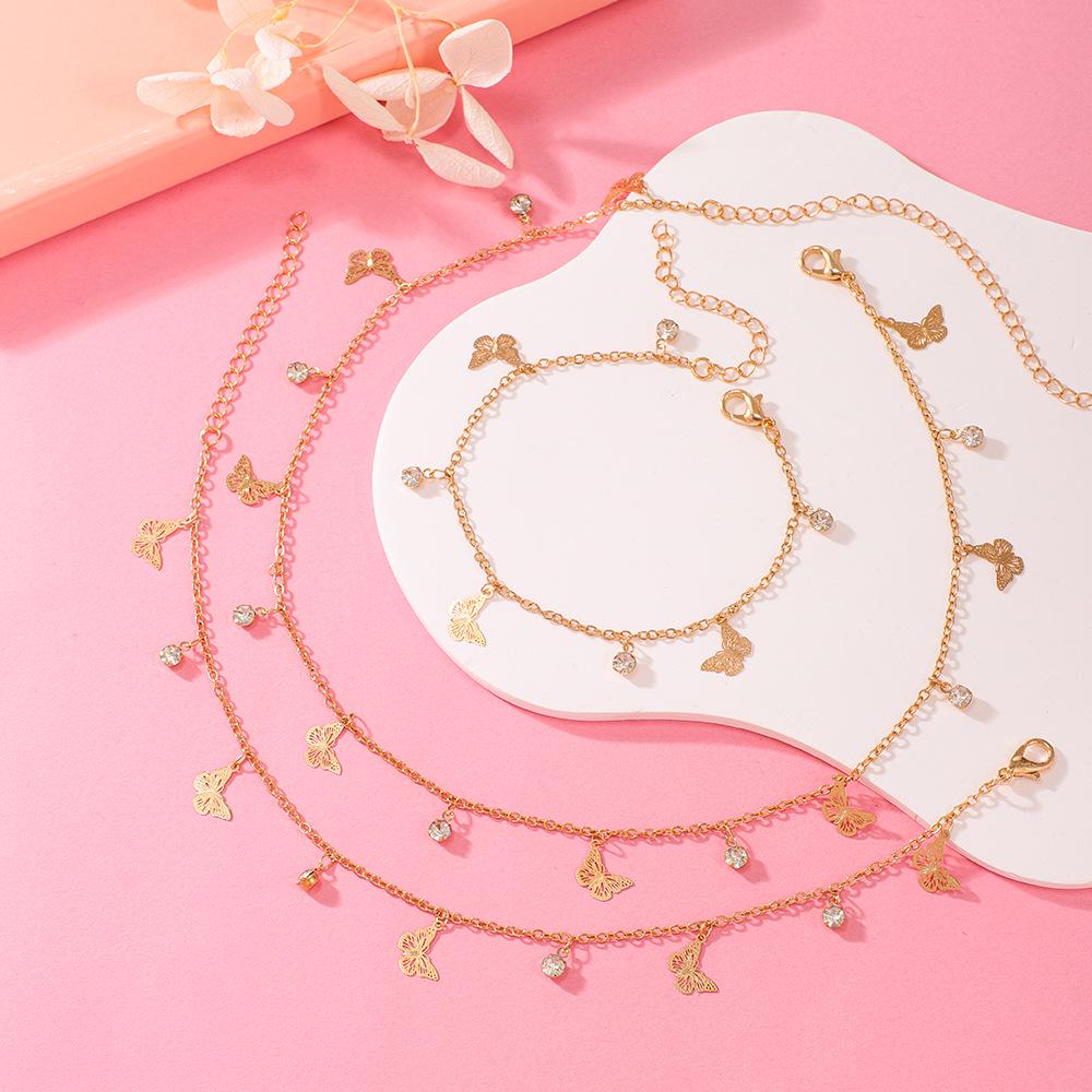 Minimalist Butterfly Beach Jewelry with Zircon-Inlaid Diamond Bracelet Anklet, Unique Design