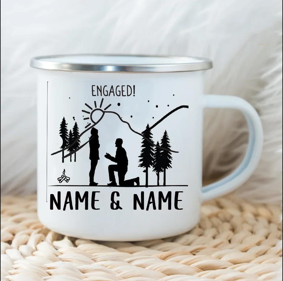 Personlig present Par Emaljmugg Anpassad Namnmugg Mjölk Kaffe Lägereldsmugg Skogsbröllopspresenter Mugg Camping Bergsmuggar