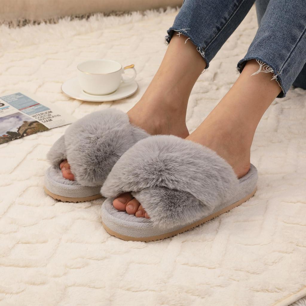 Fashion Litfun Fashion Fur Slippers For Women Winter Soft Bottom Cozy Fur Flip Flops Female Indoor Home Fluffy Short Plush Fuzzy Slides