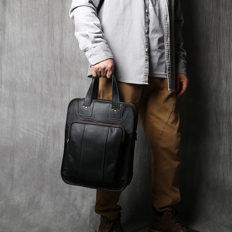 Men's Leather Handbag Casual Messenger Bag Top Layer Leather Vertical Briefcase Shoulder Bag Suitable for 14 Inch Laptop NZPJ