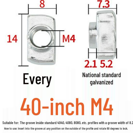 European Standard T-Nut - Rear-Mounted T-Shaped Hammer Head for Aluminum Profile (M4, M5, M6, M8) 20/30/40/45.