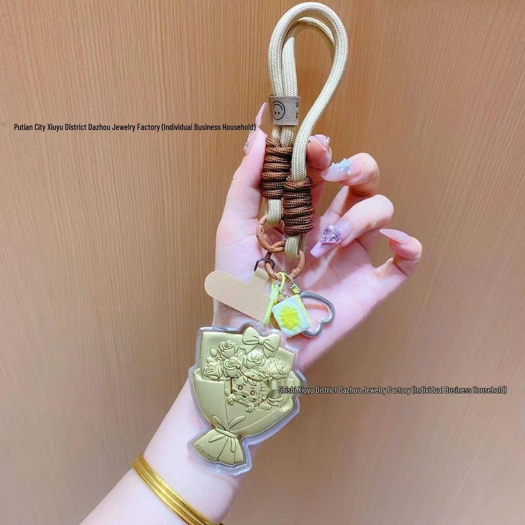 Shuibei 999 Fine Gold National Day Bouquet Pendant Key Charm