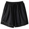 Women's Fashionable Casual -Colour Vintage-Inspired Lace-Up Cotton-Linen Blend Shorts With Drawstring Waist