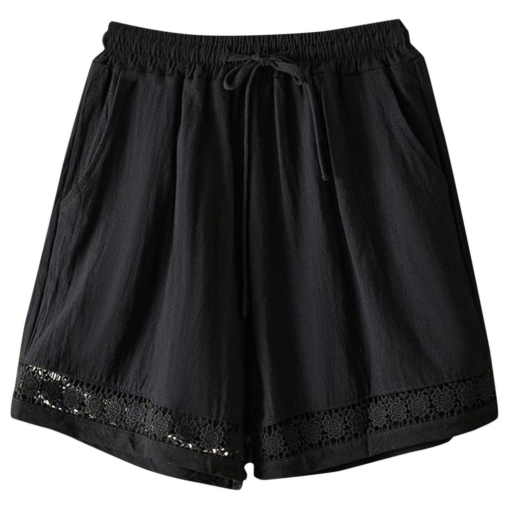Women's Fashionable Casual -Colour Vintage-Inspired Lace-Up Cotton-Linen Blend Shorts With Drawstring Waist