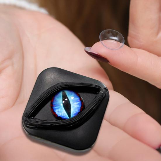 Creepy Eye Contact Lens Case Double Compartments Lens Holder with Mirror Tweezers Portable Storage Box for Makeup & Cosplay Accessories